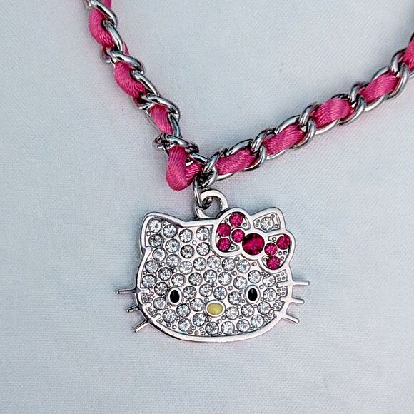 Sanrio Hello Kitty Charm Bracelet Metal Pink 2012 Rhinestone Kidcore Collectible - Picture 2 of 4